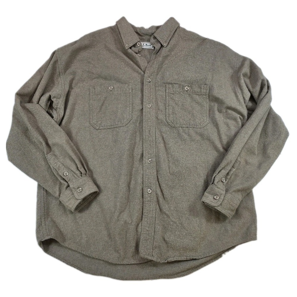 Vintage LL Bean Chamois Cloth Shirt USA Long Sleeve Button Up Men's XL Green